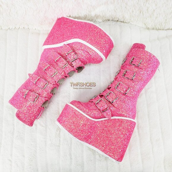 Swing Pink Cyber Punk Platform Glitter Heart Plate Boots - Picture 6 of 15